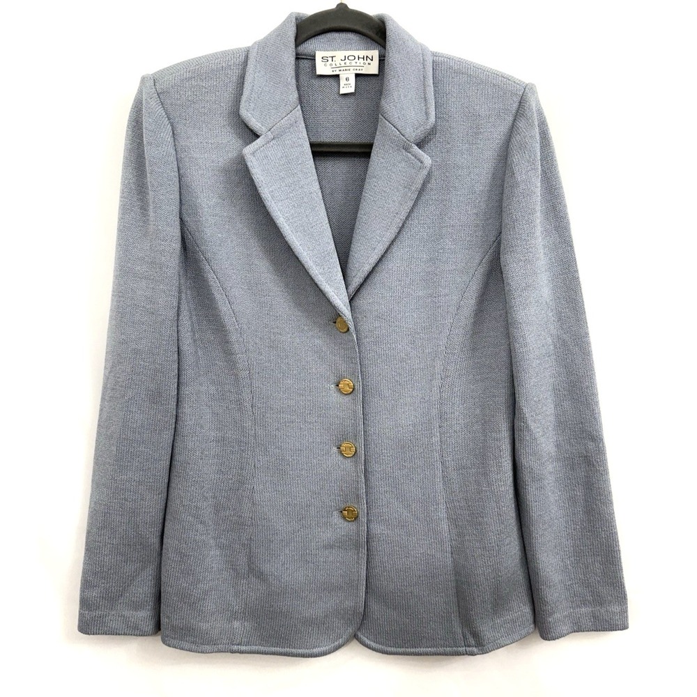 VTG St. John Collection by Marie Gray Light Blue Knit Blazer Jacket Womens 6